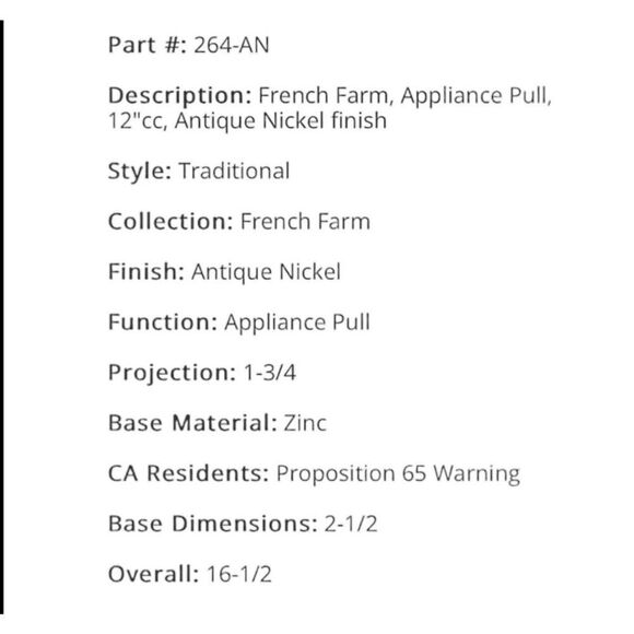 Schaub & Co 264-AN French Farm 12" C-C Antique Nickel Cabinet Pull Decor NIB - Picture 2 of 2